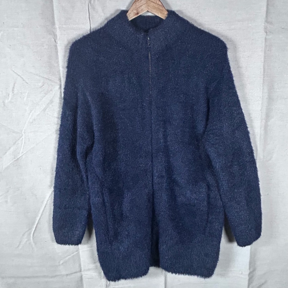J. Crew Point Sur NWT Navy Blue Fuzzy Full Zip Mock Neck Cardigan Sweater XS